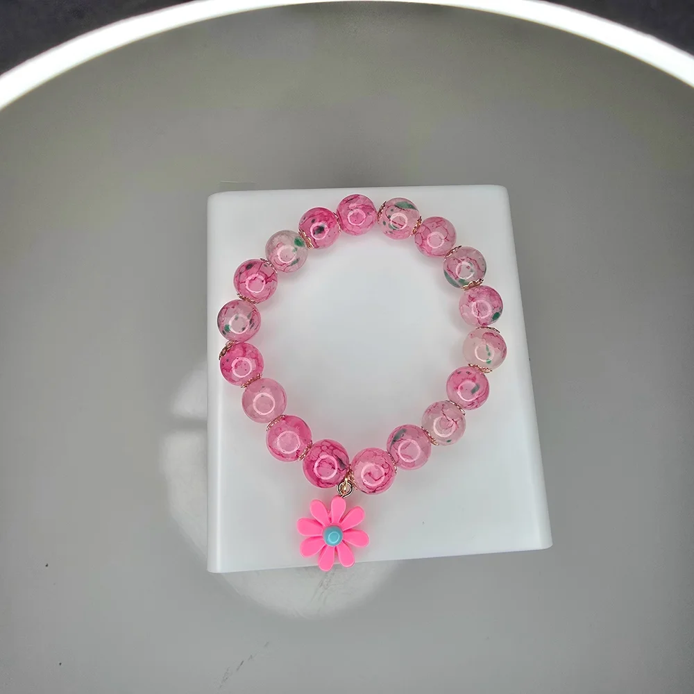 Charming‎ Pink Kids Women Bracelet with Flower Charm For Spring Season